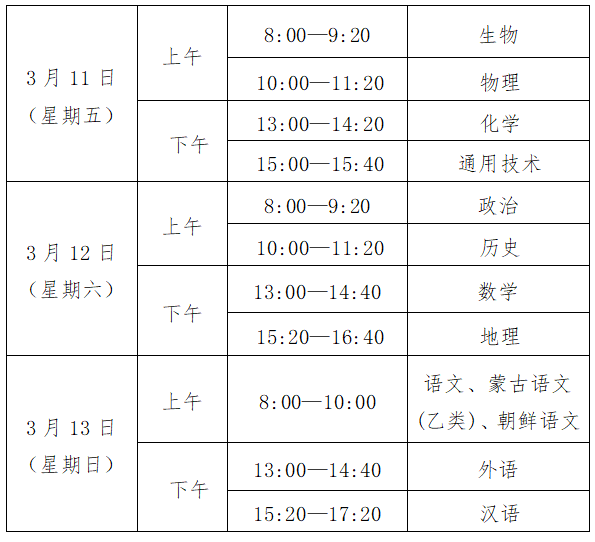 2022年3月吉林松源普通高中学业水平考试时间