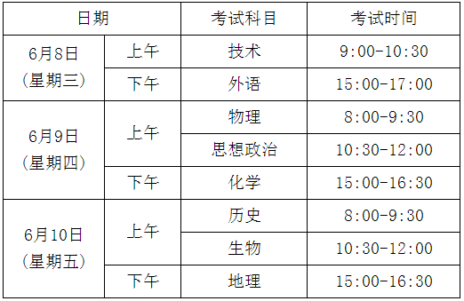 2022年6月浙江选考科目考试时间