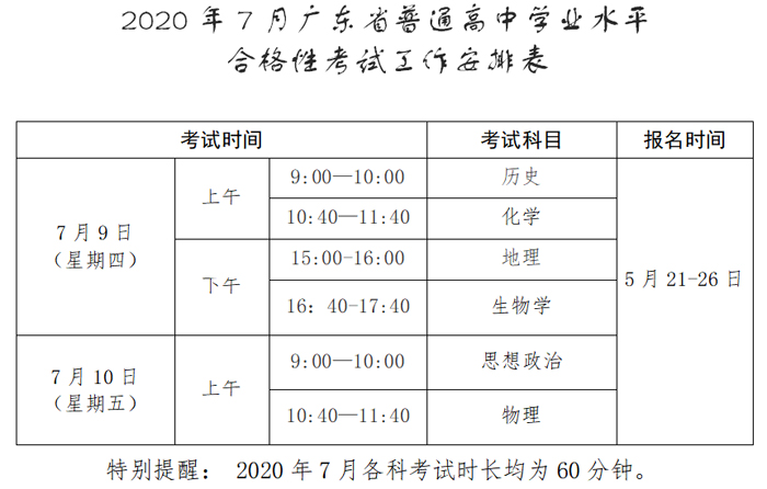 2020年7月广东肇庆普通高中学业水平合格性考试时间已确定