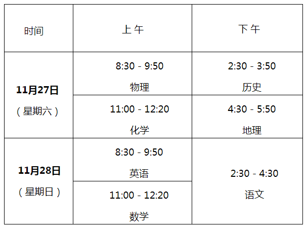 江西鹰潭2021年下半年普通高中学业水平考试时间